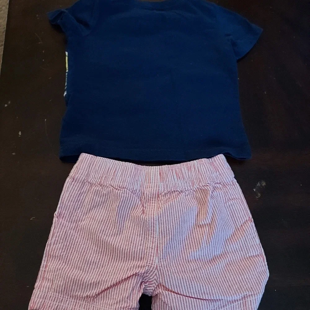 Carter's Baby Boy Car Shirt & Striped Shorts Surf Dog Outfit Set in Size 6M